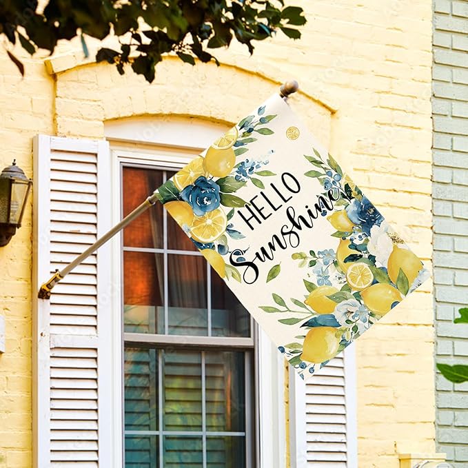 AVOIN colorlife Summer Lemon Floral House Flag 28x40 Inch Double Sided Outside, Hello Sunshine Seasonal Yard Outdoor Flag