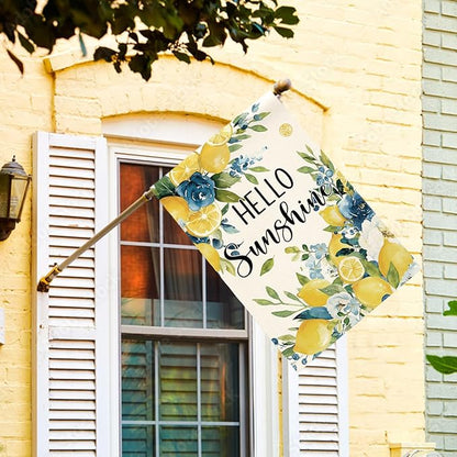 AVOIN colorlife Summer Lemon Floral House Flag 28x40 Inch Double Sided Outside, Hello Sunshine Seasonal Yard Outdoor Flag