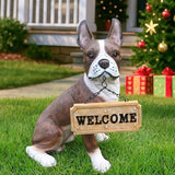 Outdoor French Bulldog Dog Statue with Interchangeable Welcome Sign and Detachable Solar Lantern –LED Light Garden Dog Sculpture Décor, Cute Puppy Design for Yard, Porch, Gift