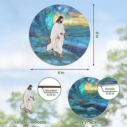 AXIARA Christian Gifts for Women Men Faith - Window Suncatcher Hanging Decorations 8 Inch - Inspirational Catholic Religious Spiritual Gifts for Mom, Glass Art Home Decor