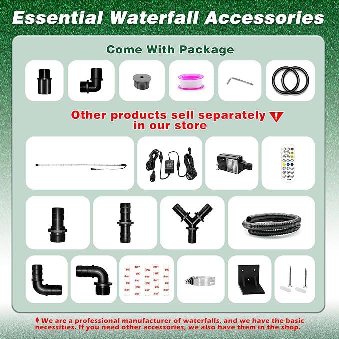 Waterfall Spillway, Clear Acrylic Pool Fountain w/Top Open Lip & Pipe Connector Kits for Outdoor/Indoor Decorative, 35.4'' Pool Water Feature for Garden Patio, Backyard Koi Pond Decor