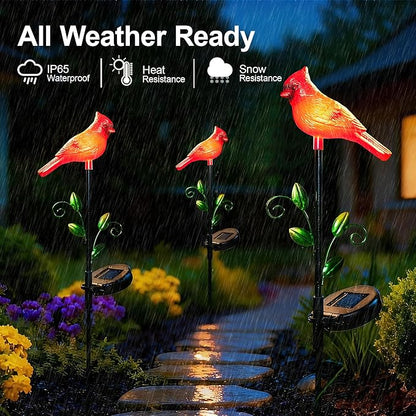 2 Pack Cardinal Garden Decor Red Bird Figurine Solar Lights Garden Stakes Decorative, Cardinal Outdoor Decor for Yard Patio Porch Lawn Ornaments Christmas Memorial Gifts Cemetery Decorations