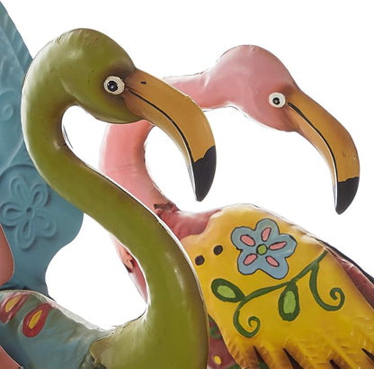 Deco 79 Metal Flamingo Decorative Garden Sculpture Indoor Outdoor Embossed Standing Garden Statues with Coiled U Shaped Feet, Set of 2 Outdoor Sculptures 28", 32"H, Multi Colored