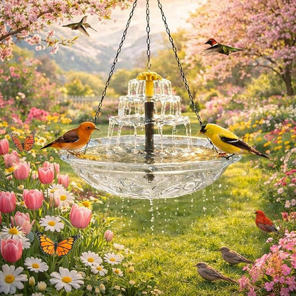 Solar Cascade Hanging Bird Bath Fountain,Outdoor Hanging Bird Bath Solar Fountain for Bird Bath, Solar Bath Fountain for Birds with Solar Pump and Decorative Bowl for Garden, Patio Gift (1PCS J)