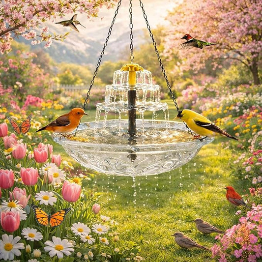 Solar Cascade Hanging Bird Bath Fountain,Outdoor Hanging Bird Bath Solar Fountain for Bird Bath, Solar Bath Fountain for Birds with Solar Pump and Decorative Bowl for Garden, Patio Gift (1PCS J)