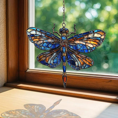 Vivid Dragonfly Mosaic Art Decor Acrylic Suncatcher Stained Glass Effect Window Car Hanging Christmas Ornament Indoor Outdoor Decor Garden Sun Catcher Panel for Dragonfly Lover for Women Mom Grandma