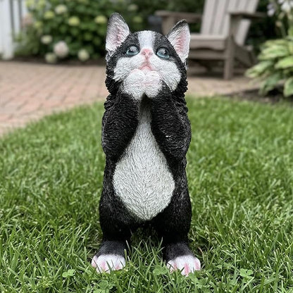 Praying Tuxedo Statues Outdoor Decorative, Cat Memorial Statue for Yard Lawn Patio Porch, Garden Pet Grave Marker Figures, 5.3" L x 3.7" W x 9.1" H