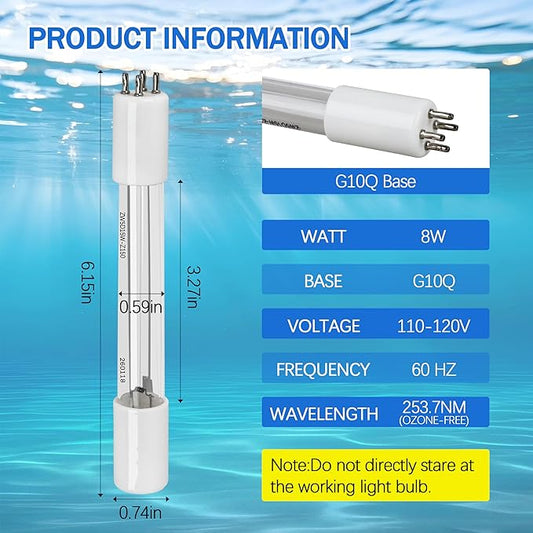 Replacement UV Bulb for Pond Filter, UV Clarifier Light for Green Water (8W 1 Pack)