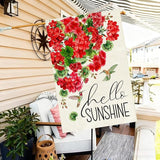 Baccessor Spring House Flag 28 x 40 Inch, Red Geranium Floral Double Sided Burlap Welcome Large Yard Flag Seasonal Holiday Lawn Proch Outdoor Outside Decor