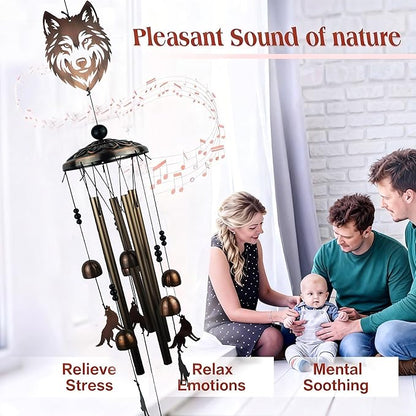 Wolf Wind Chimes for Outside,Wolf Gifts for Women/Men/Sympathy Gift/Memorial Gifts/Birthday Festival Metal windchimes Outdoors/Indoors,Patio,Garden Decor,Home,Porch,Yard Decor (Wolf)