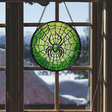 Stained Glass Window Hanging - Black Green Horror Spider Web Suncatcher for Doors Garden Patio Sun Catchers Decor Christmas Halloween Birthday Gifts for Women Men Mom Nana Friend 6.3 in