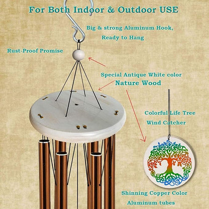 FONMY Wind Chimes Outdoor with Colorful Tree of Life Symbol Memorial Windchimes for Loved One Great Wind Chime Gifts 33 inches Copper Color Garden Home Yard Hanging Decor