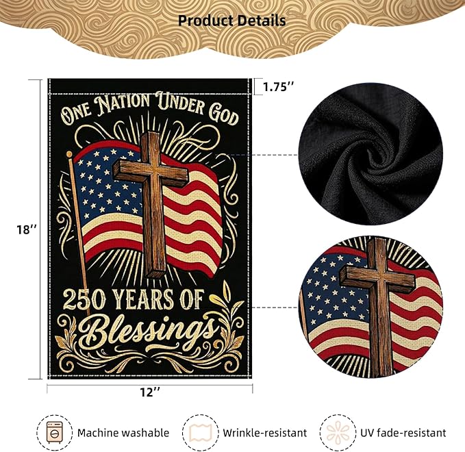 250 Years America Garden Flag, Double Sided 12x18 Patriotic Banner, One Nation Under God, 1776-2026 US Semiquincentennial Yard Decor