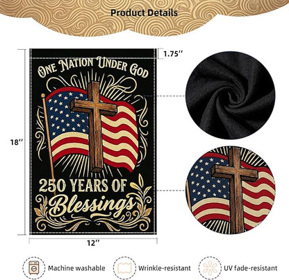 250 Years America Garden Flag, Double Sided 12x18 Patriotic Banner, One Nation Under God, 1776-2026 US Semiquincentennial Yard Decor
