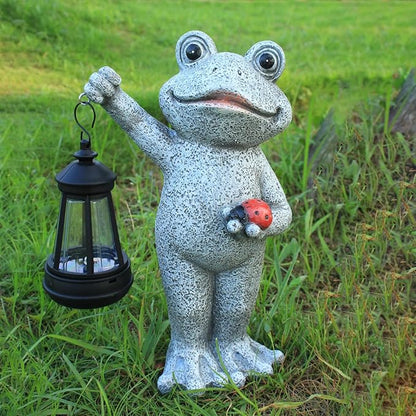 Frog Garden Statue Gifts Decor with Solar Outdoor Lantern for Patio Pathway Art Housewarming for Yard Decoration Lawn Ornament Gardening Gifts for Women Mom Grandma