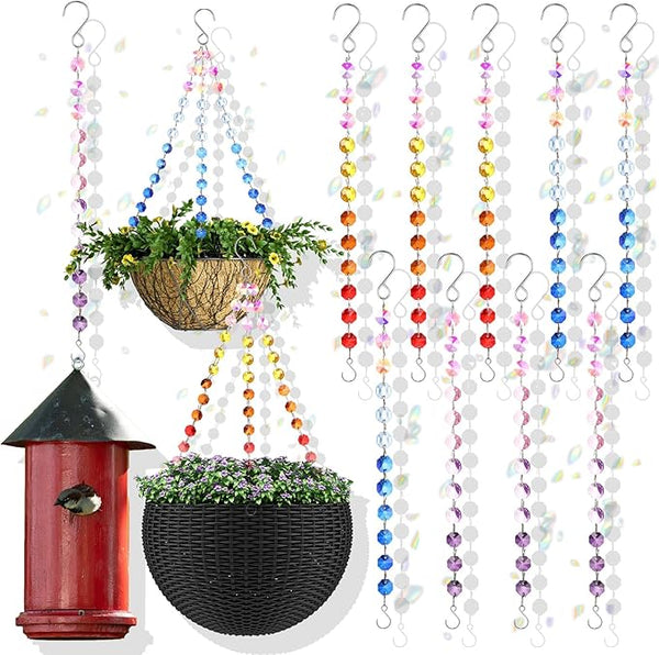 Landical 9 Pack 12 Inch Suncatcher Plant Hanger Hanging Basket Chains with Hooks Crystal Suncatcher Prism Window Hanging Chain Garden for Flower Pots Bird Feeders Wind Chimes Ornaments(Mixed Color)
