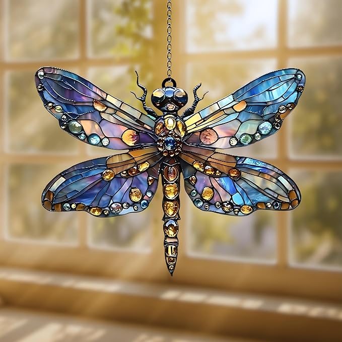 Dragonfly Acrylic Suncatcher, Bohemian Suncatchers for Window Hanging Ornament, Stained Glass Effect Indoor Outdoor Garden Decor for Dragonfly Lovers, Gifts for Mother's Day, Mom, Grandma, Wife, Women