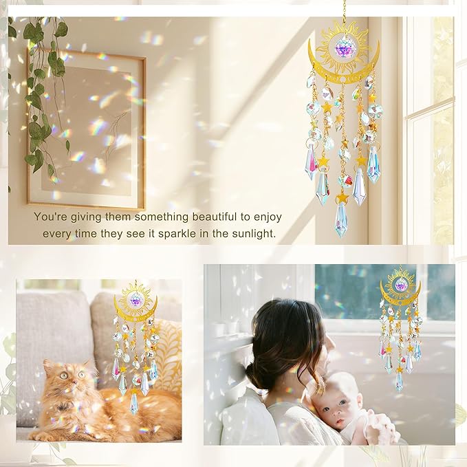 H&D HYALINE & DORA Crystal Sun Catcher Sun and Moon Suncatcher for Windows Hanging Indoor Outdoor Light Catcher for Home & Garden Decor