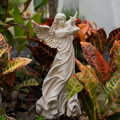 Angel Garden Statue, 16.1 inch Decorative Figurine, White Indoor Outdoor Decor for Patio, Lawn, Cemetery
