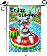 HOMETITUTE Hello Summer Garden Flag Schnauzer Dog 12X18 Inch Print Double Sided Cute Puppy Decorative Yard Flag Banner Poolside Patio Decor Banner Outside Seasonal Holiday Outdoor Decoration
