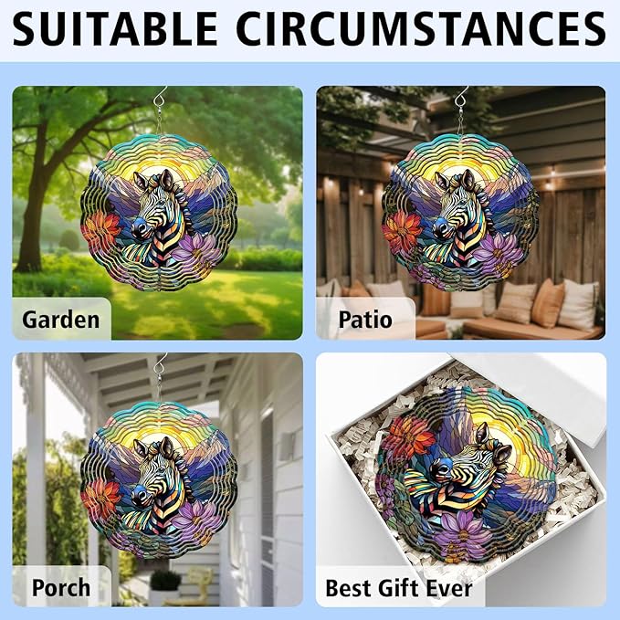 Zebra Wind Spinner, Zebra Stained Glass Wind Spinner, Wind Sculpture Zebra Wind Spinners for Garden Patio Yard Decor