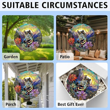 Zebra Wind Spinner, Zebra Stained Glass Wind Spinner, Wind Sculpture Zebra Wind Spinners for Garden Patio Yard Decor