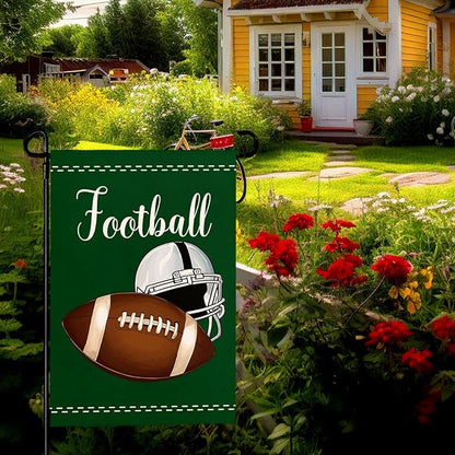 Football Garden Flag Football Helmet Double Sided Yard Flag The Big Game Polyeaster Garden Flags Sunday Sports Party Vertical Green House Banner 12 x 18 Inch Outdoor Decorative