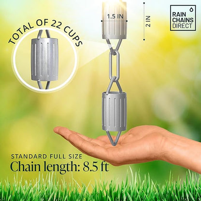 Rain Chains Direct - Scallop Rain Chain - 8.5 FT - Durable Milled Aluminum - Premium Rain Chains for Gutters