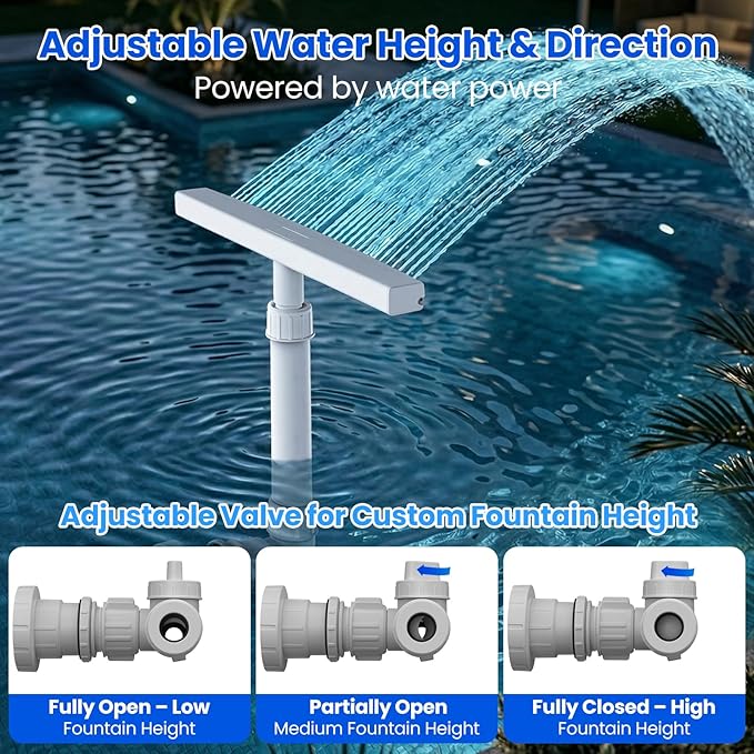 Solar Pool Fountain Waterfall: Pools Fountains for Inground and Above Ground, with 8 Color LED Lights, Newly Refined Streamlined Design, Emote Control Pool Sprayer