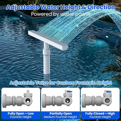 Solar Pool Fountain Waterfall: Pools Fountains for Inground and Above Ground, with 8 Color LED Lights, Newly Refined Streamlined Design, Emote Control Pool Sprayer