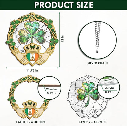 FLAGWIX St Patricks Day Decorations - Saint Patricks Day Decor Double Layered 12 inch Hanging Suncatcher - Irish Shamrock Celtic Cross Home Decoration, Gifts for Women Men, Gifts for Friends