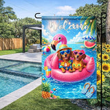 BlissYard Welcome Flamingo Pool Dog Garden Flag 12x18 Double Sided Vertical Outdoor Decor Labrador Retriever Summer Poolside Yard Garden Lawn Banner Bright Seasonal Display