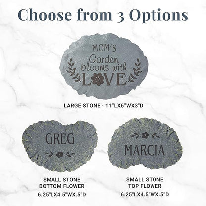 Let's Make Memories Personalized Blooms with Love Garden Small Garden Stones – for Mom/Kids or Grandma/Grandkids – Customize with Title & Names