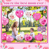 18 Pcs Happy Mother's Day Inflatable Heart Yard Decorations Large Mother's Day Heart Inflatable Hanging Ornament Giant PVC Outdoor Decoration for Mothers Day Garden Lawn Party