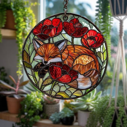 Fox Acrylic Suncatcher, Boho Suncatchers for Window Hanging Ornament, Stained Glass Effect Indoor Outdoor Garden Decor for Nature Lover, Gifts for Mother's Day, Mom, Grandma, Wife, Women