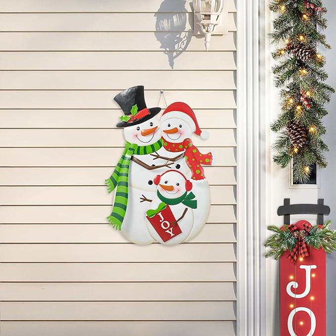 Glitzhome 30" H Metal Christmas Snowman Family Yard Sign with Stake, Xmas Decorative Standing Wall Hanging Decoration for Garden Home Lawn Pathway Walkway