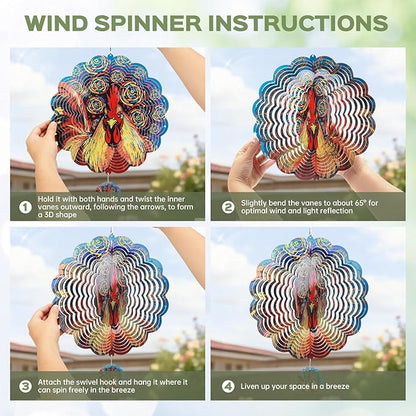 Wind Spinners Outdoor, IDEA SHOW 12In Stainless Steel Wind Spinners Outside, 3D Kinetic Hanging Sculpture, Rustproof Metal Garden Decor Ornaments for Yard Art, Women, Men, Holidays