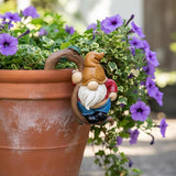 2PCS Cute Sleeping Gnome Statue Flower Pot Hugger, Standing and Leaning on Pine Nuts Gnome Resin Hanging Statue Outdoor Garden Decor, Fence Ornaments for Patio Lawn Garden Yard Plant Pot