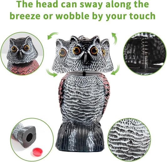 BobbleHead Owl Decoys Sculpture to Scare Birds Away, 3-Pack 8.3" Fake Owl Plastic Scarecrow Bird Deterrent, Natural Enemy Repellent, Garden Decor Statues for outside, Patio, Lawn, Yard Decoration