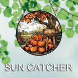 DASTOLL Stained Glass Window Hanging Fall Farm Scenery Maple Trees Pumpkin 9.8" - Suncatcher Door Garden Kitchen Sun Catcher Autumn Decor Birthday for Mom Nana Men Woman Friend