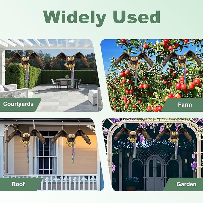 2PCS Hanging Fake Hawk to Keep Pigeon Away from Balcony with Reflective Tape Flat Plastic Hawk to Scare Pigeon Away from Porch Garden Owls to Scare Woodpecker Squirrel for House Fake Hawks Decor