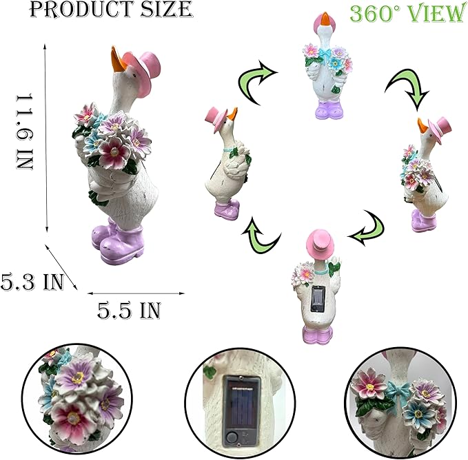 Outdoor Solar-Powered Goose Statue – Garden Goose Decor with Solar Light, Resin Solar Garden Statue Waterproof for Lawn Patio Porch Yard– Goose Figurine Gift for Mom, Grandma, Women Garden Lovers