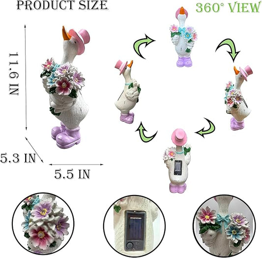 Outdoor Solar-Powered Goose Statue – Garden Goose Decor with Solar Light, Resin Solar Garden Statue Waterproof for Lawn Patio Porch Yard– Goose Figurine Gift for Mom, Grandma, Women Garden Lovers