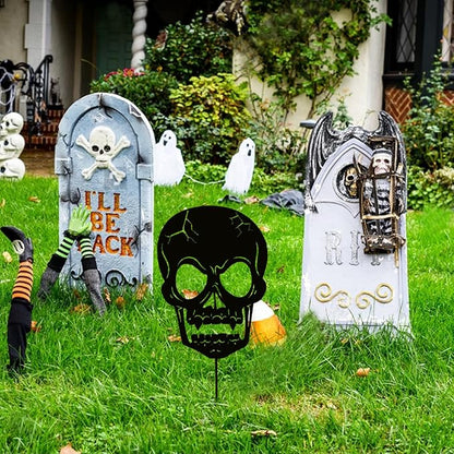 Halloween Decorations Outdoor, Metal Skull Decorative Garden Stakes for Halloween Decor, Metal Yard Signs for Outside Garden Lawn Porch Party Decorations