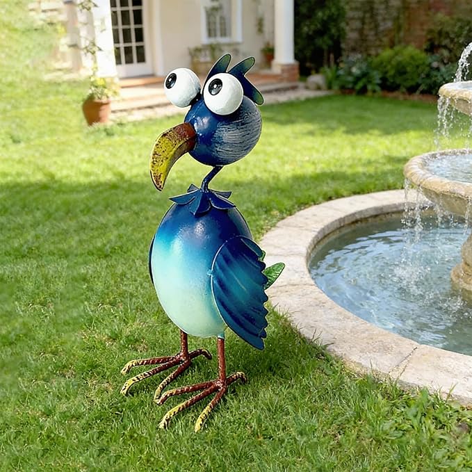 Flamingo Decor Statue Outdoor Garden Yard Metal Sculpture Home Patio Lawn Backyard Art Figurine Decorations Ornaments (A, Blue)