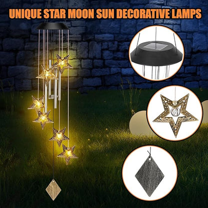 Colingmill Solar Wind Chimes for Outside Waterproof Hanging Wind Chimes Lights Outdoor Decor Yard Garden Gifts for Mother Mom Grandma Wife Neighbors(Star,Warm Colored Lights)