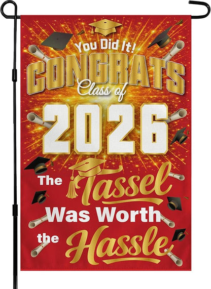 Graduation Decorations 2026 - Class of 2026 Garden Flag | Graduation Decor Party Favors Supplies for Outdoor Indoor Double-Side Backdrop Banner for Garden Porch Patio Lawn Yard Home,12x18Inch (Red)
