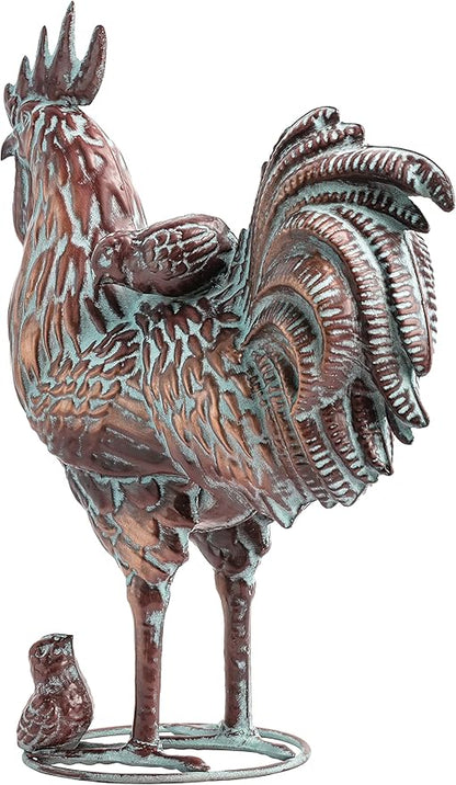 Metal Rooster and Chicks Yard Decor 15.7" L x 18.8" H Outdoor Garden Rooster Statue Sculpture Antique Metal Chicken Yard Art for Home Backyard Patio Lawn,Gift for Mom Grandma and Chicken Lovers