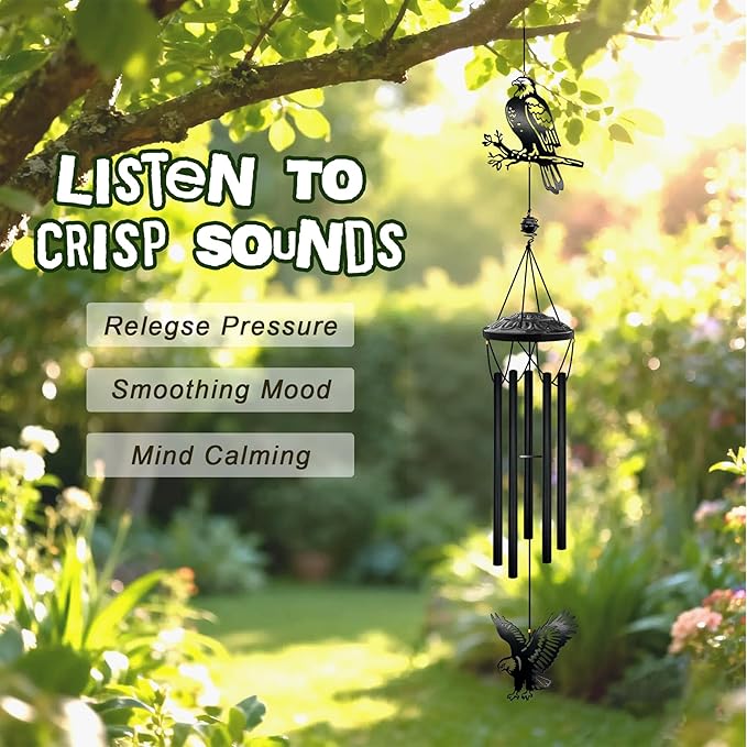 40" Large Bald Eagle Wind Chimes for Outside - Deep Soothing Tone Premium Metal Hanging Decor for Garden, Porch, Balcony. Perfect Housewarming Gift for New Home, Dad, Mom & Family