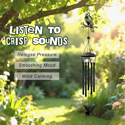 40" Large Bald Eagle Wind Chimes for Outside - Deep Soothing Tone Premium Metal Hanging Decor for Garden, Porch, Balcony. Perfect Housewarming Gift for New Home, Dad, Mom & Family